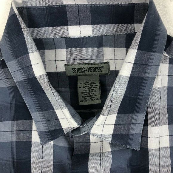 SPRING MERCER Mens Long Sleeve Front Pockets PLAID Shirt Blue Size XL - Picture 9 of 11